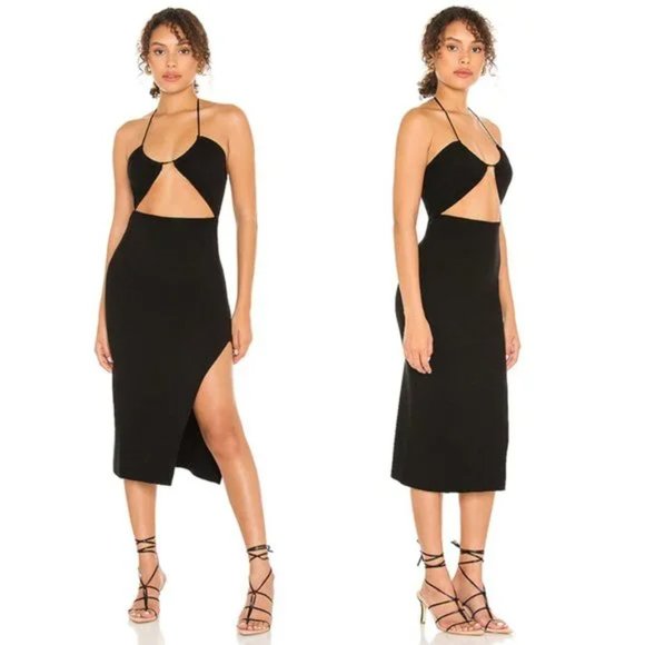 NWT NBD Greta Dress Lace Up Cut Out Sleeveless Neck Tie Bodycon Midi Bla…